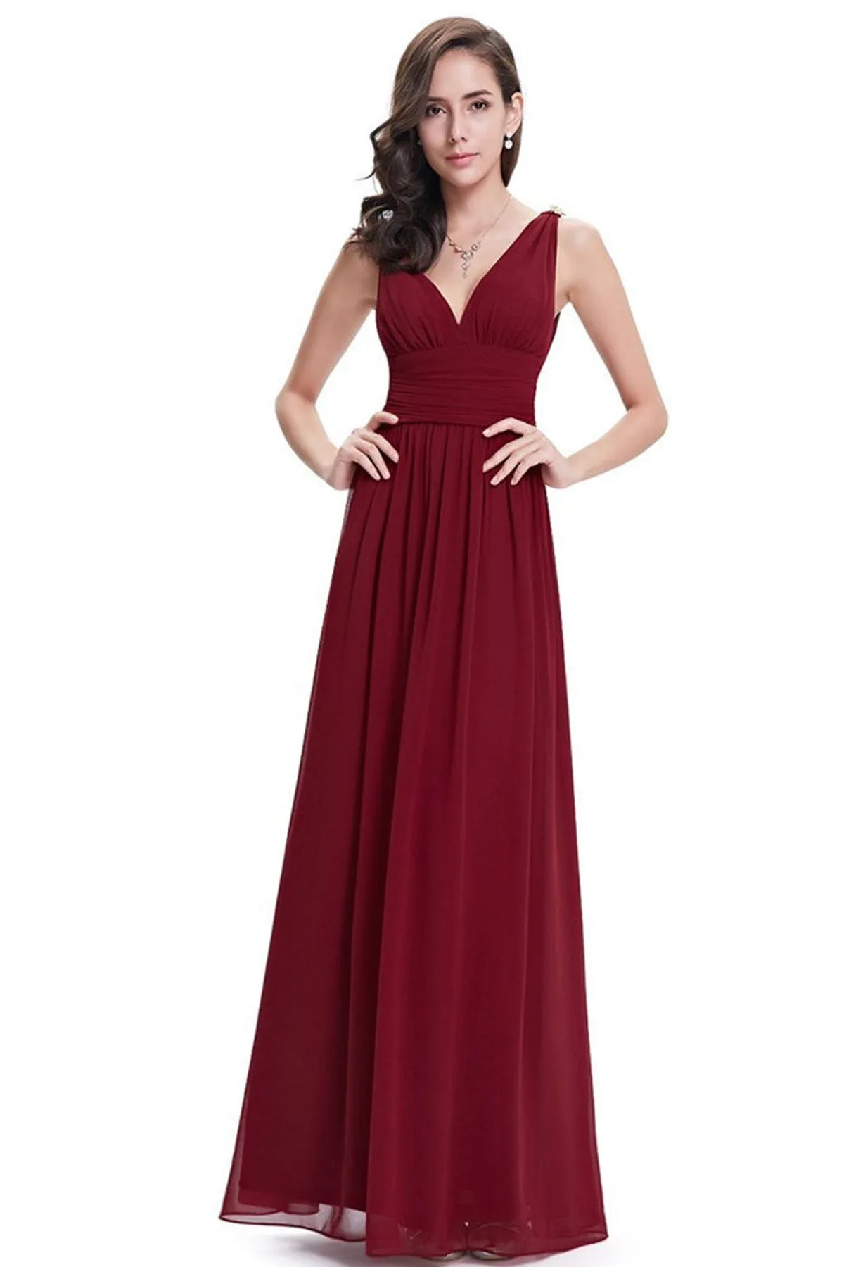 V-neck Straps High Waist Backless Long Chiffon Party Dress