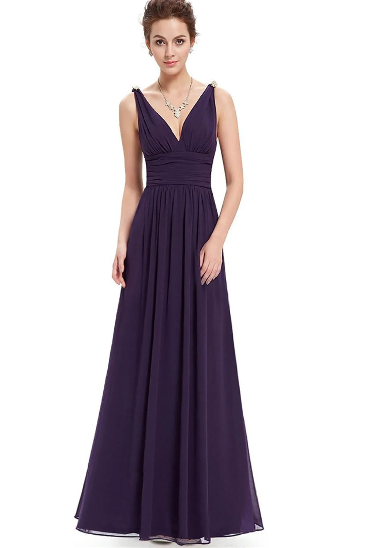 V-neck Straps High Waist Backless Long Chiffon Party Dress