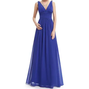 V-neck Straps High Waist Backless Long Chiffon Party Dress