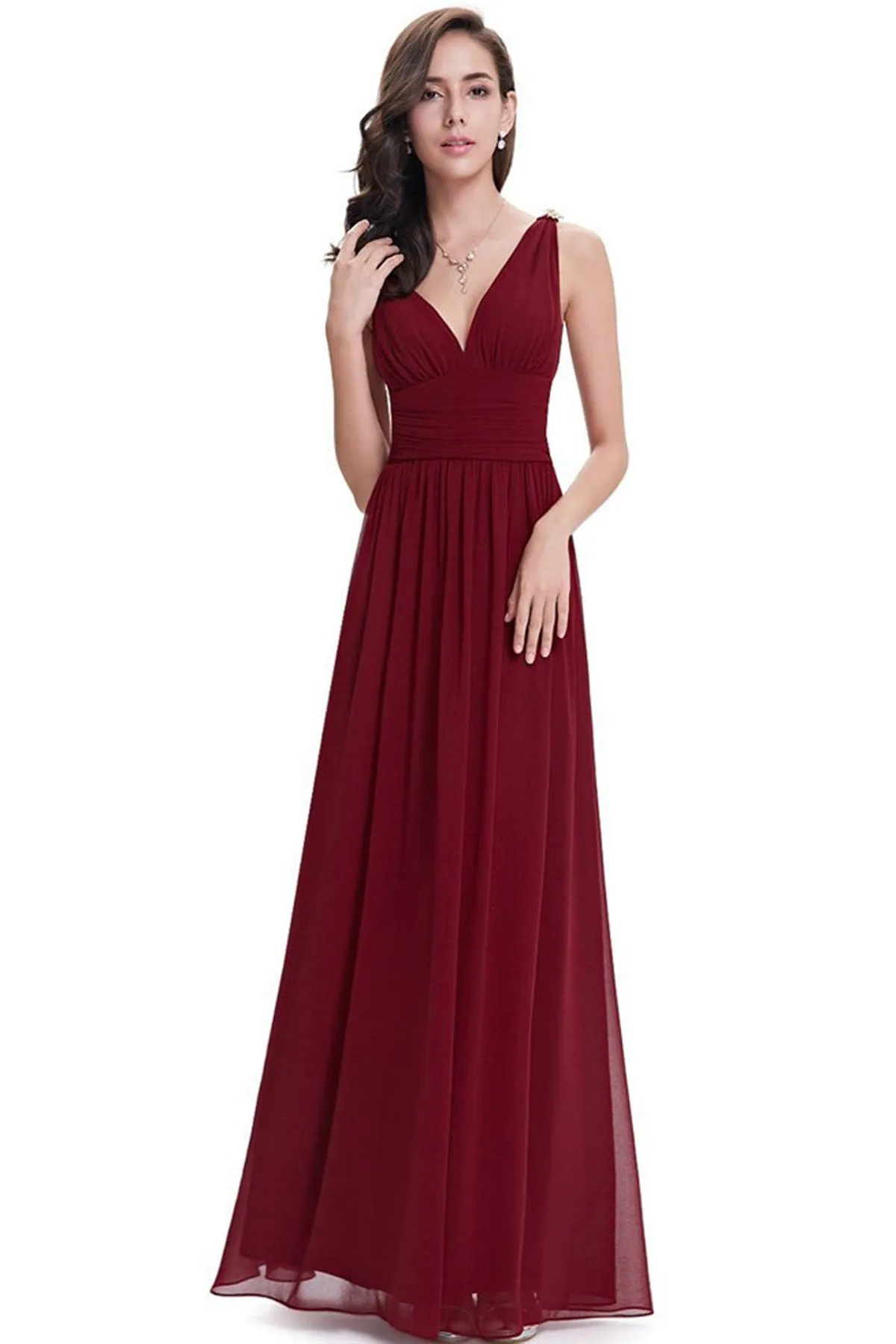 V-neck Straps High Waist Backless Long Chiffon Party Dress