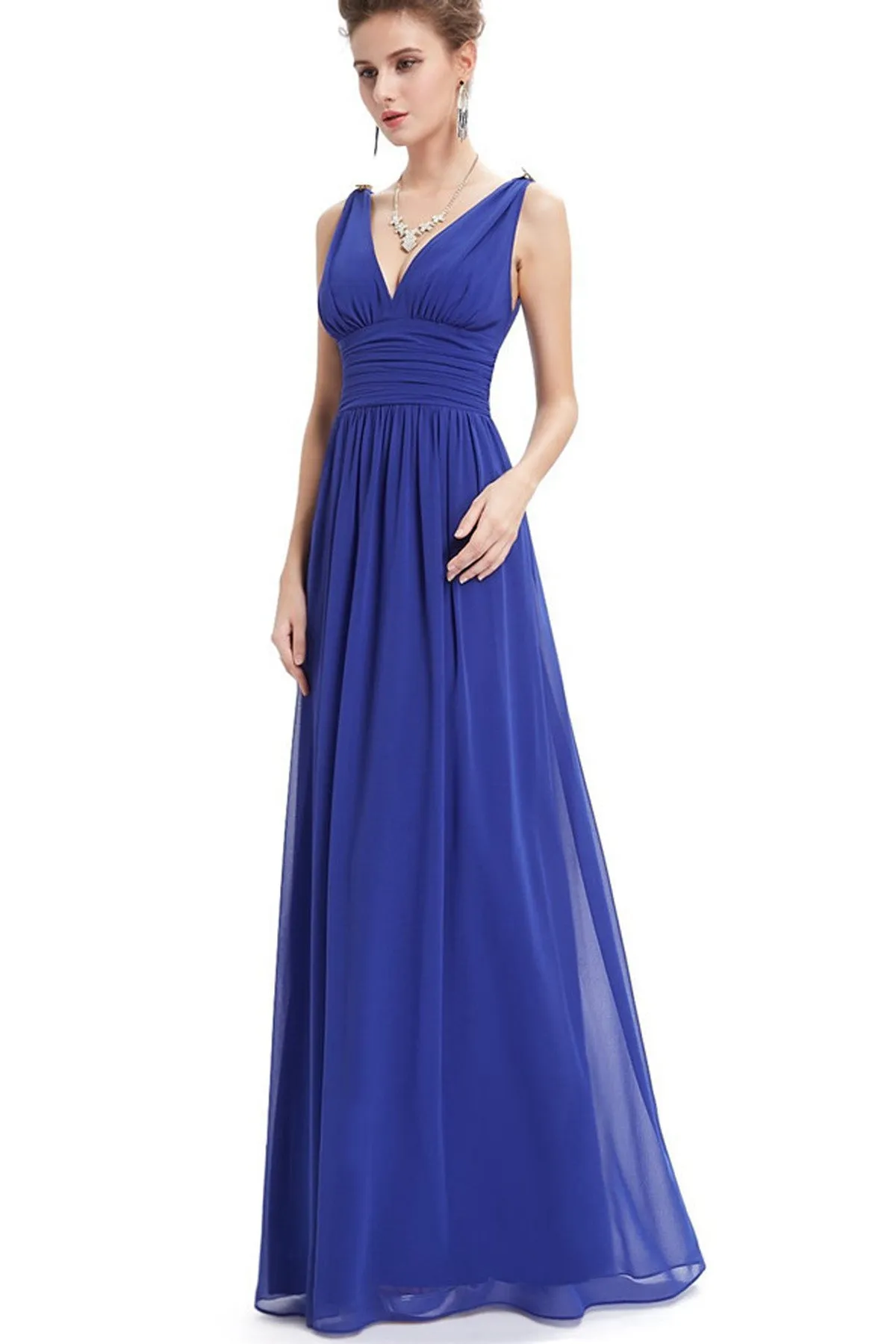 V-neck Straps High Waist Backless Long Chiffon Party Dress