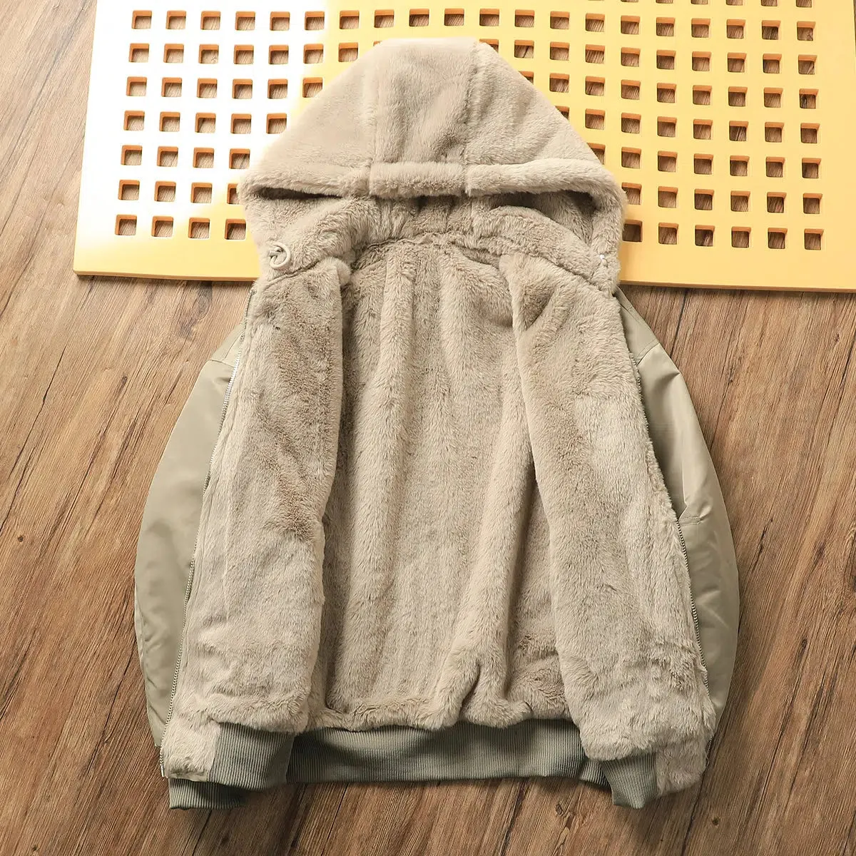 Velvet Fleece Hooded Bomber Jacket