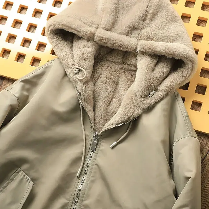 Velvet Fleece Hooded Bomber Jacket