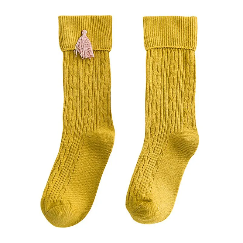 Vertical Striped Socks with Tassels