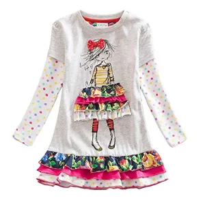 VIKITA 2018 Toddler Girls Dresses Long Sleeve Girl Dress for Kids 3-8 Years Gray LH3660, 6T