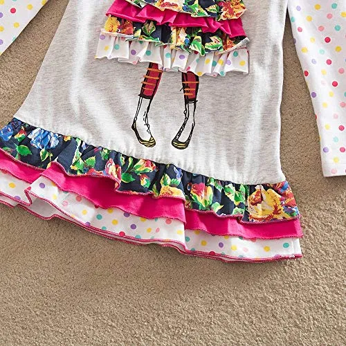 VIKITA 2018 Toddler Girls Dresses Long Sleeve Girl Dress for Kids 3-8 Years Gray LH3660, 6T