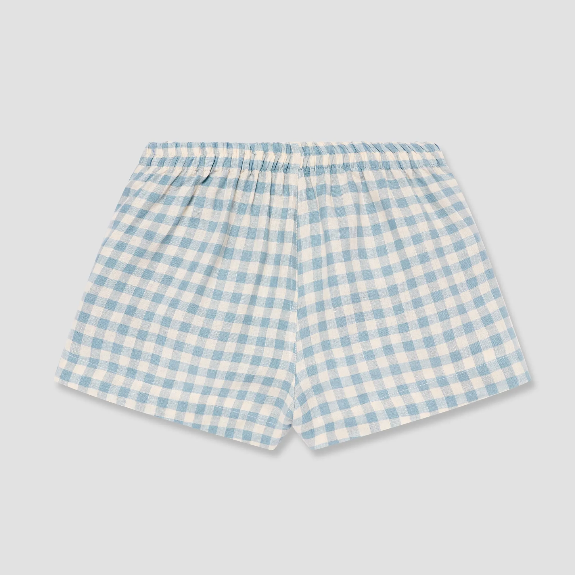 Warm Blue Gingham Linen Pajama Shorts