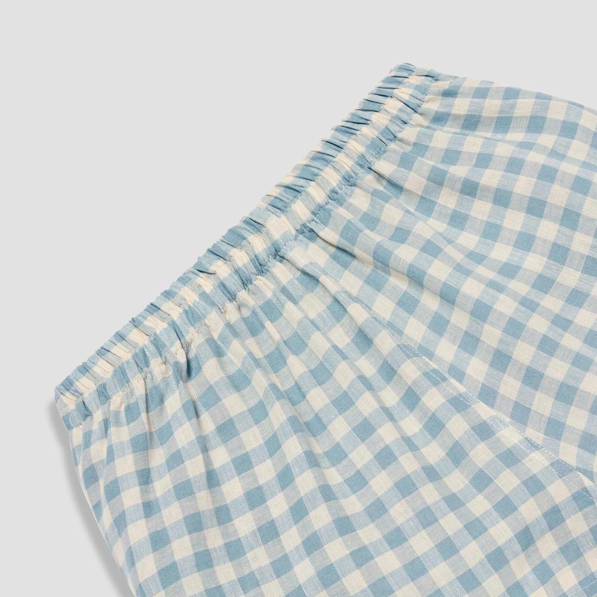 Warm Blue Gingham Linen Pajama Shorts