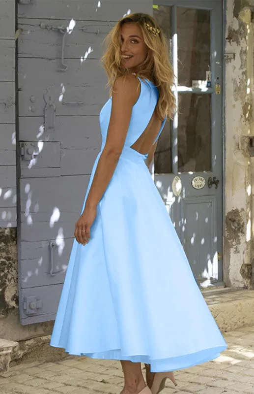 Women's Fashionable New Solid Color Backless Dress