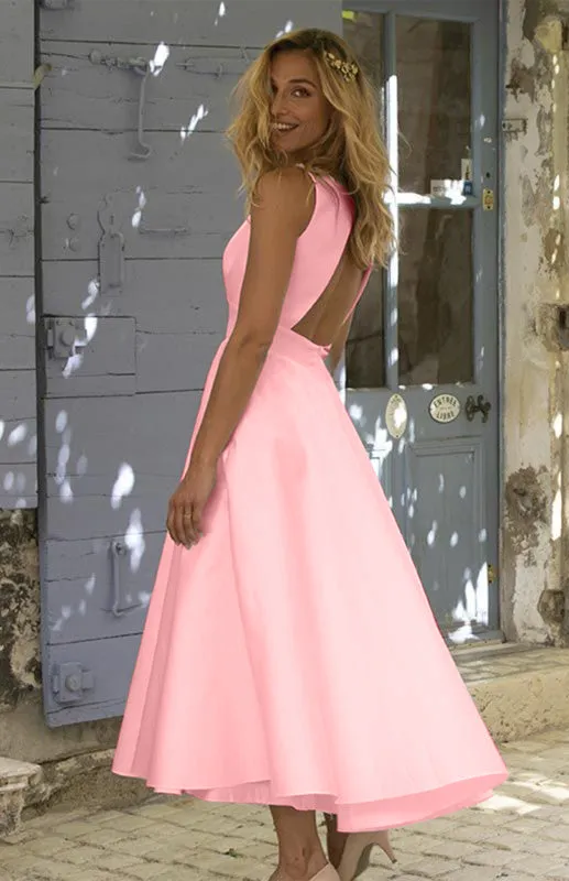 Women's Fashionable New Solid Color Backless Dress