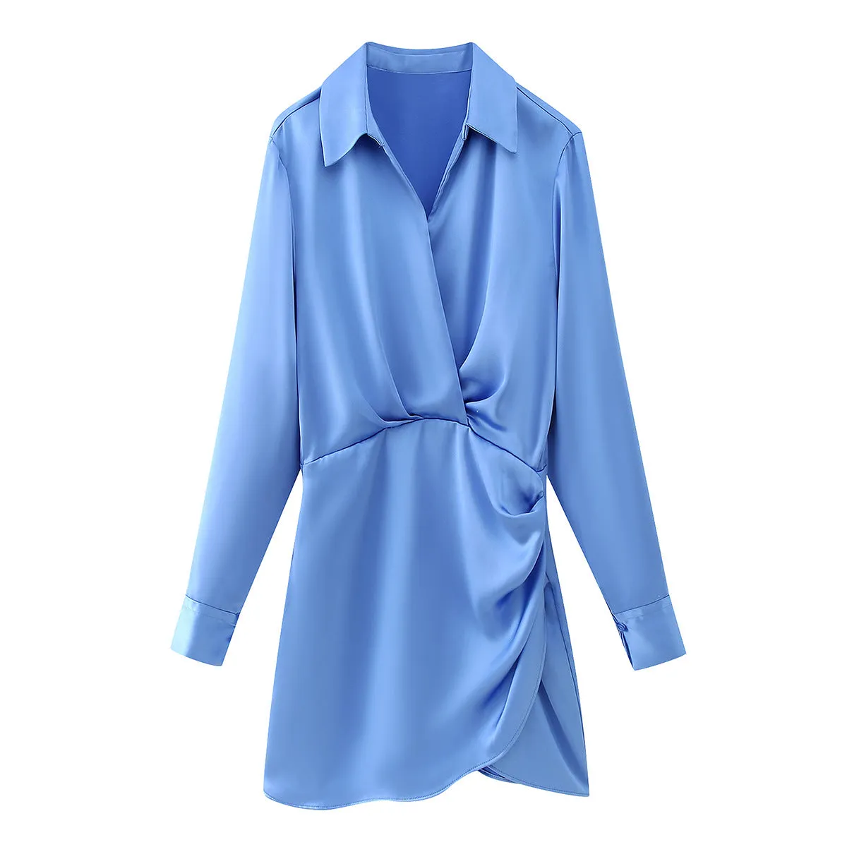 Women's Fashionable Silk Satin Pleated Solid Color Dress