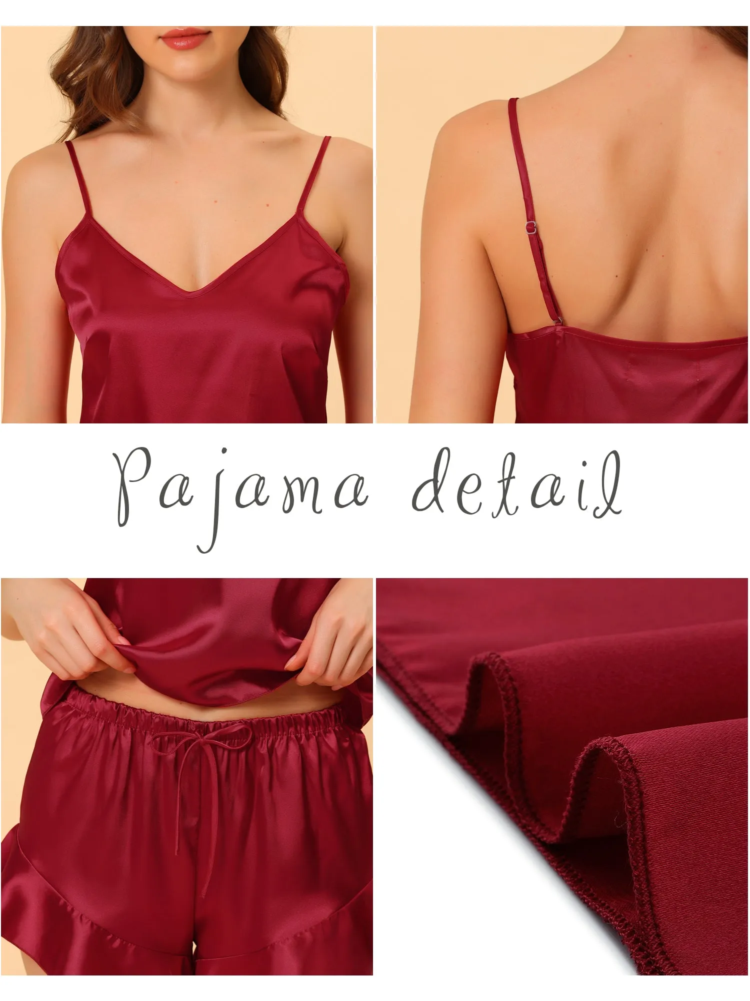 Women's Satin Lingerie Cami Tops Shorts Sleepwear Pajamas Sets