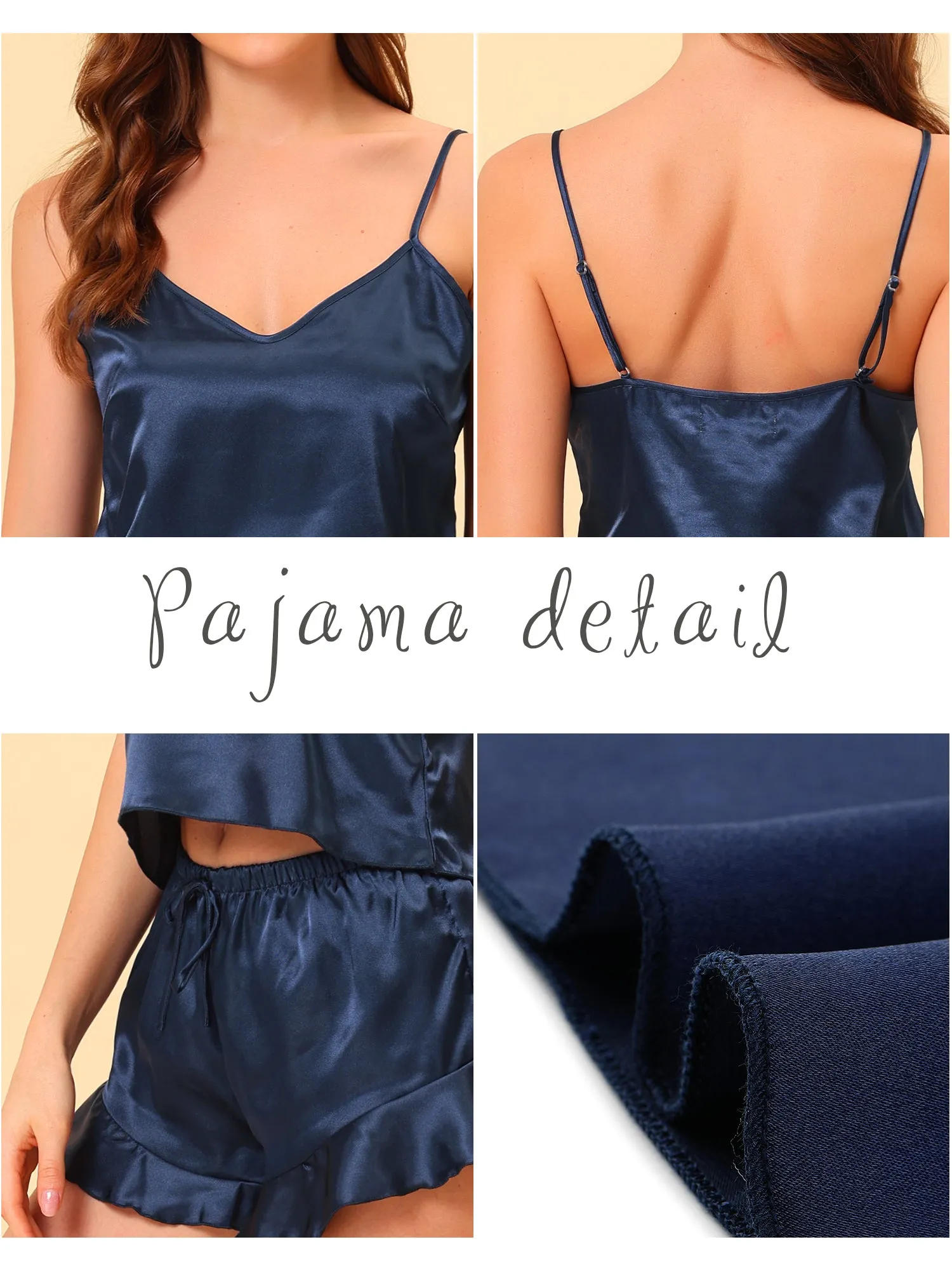 Women's Satin Lingerie Cami Tops Shorts Sleepwear Pajamas Sets